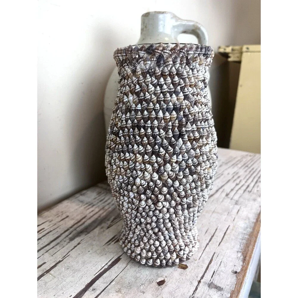 Vintage Handcrafted Marginella Sea Shell Candle Dome Covered Entirely In Shells